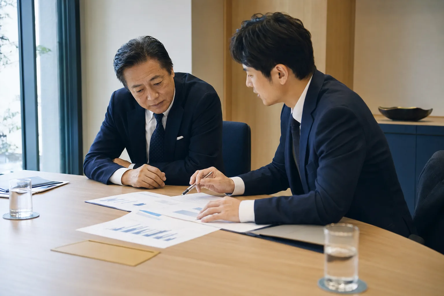 経営者とアドバイザーが事業承継について話し合う様子